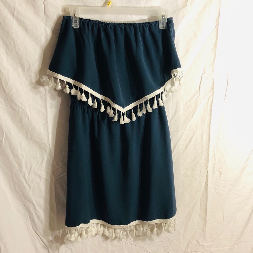 BB Dakota Strapless Fringe Trim Dress